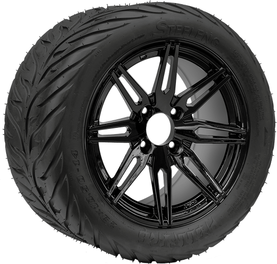SGC 14 " Lynx Glossy Black Wheel - Aluminum Alloy / STEELENG 23 "x10.5 "-14 " HELLFIRE Street Tire DOT Approved Tires Combo - Set of 4