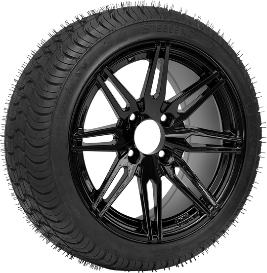 SGC 14 " Lynx Glossy Black Wheel - Aluminum Alloy / STEELENG 205/30-14 QH Low Profile Tire DOT Approved Tires Combo - Set of 4