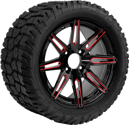 SGC 14 " Lynx Red/Black Wheel - Aluminum Alloy / STEELENG 22 "x10.5 "-14 " GATOR All Terrain DOT Approved Tires Combo - Set of 4