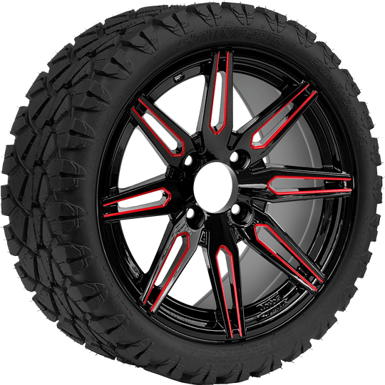 SGC 14 " Lynx Red/Black Wheel - Aluminum Alloy / STEELENG 23 "x10 "-14 " All Terrain Tire DOT Approved Tires Combo - Set of 4