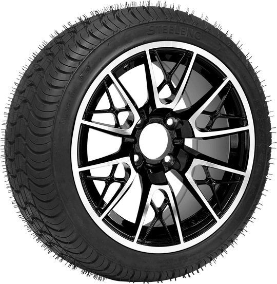 SGC 14" Saber Tooth Machined Black Wheel / STEELENG 205/30-14 QH Low Profile Tire DOT Approved Tires Combo - Set of 4