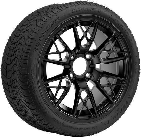 SGC 14 " Saber Tooth Glossy Black Wheel / STEELENG 205/30-14 Low Profile Tire DOT Approved Tires Combo - Set of 4