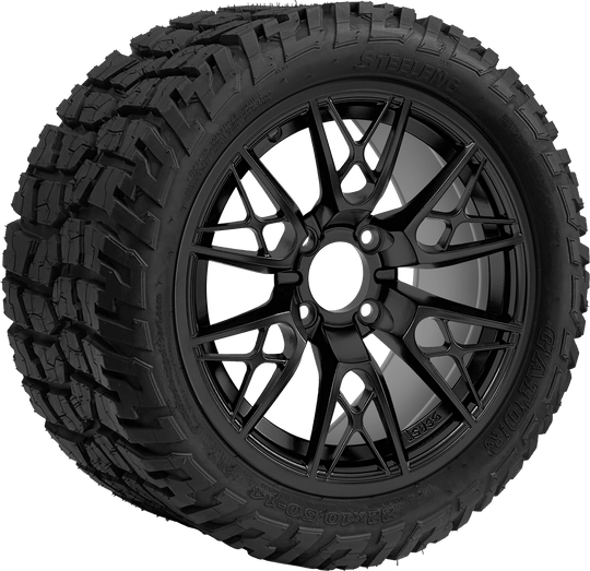 SGC 14 " Saber Tooth Matte Black Wheel - Aluminum Alloy / STEELENG 22 "x10.5 "-14 " GATOR All Terrain DOT Approved Tires Combo - Set of 4
