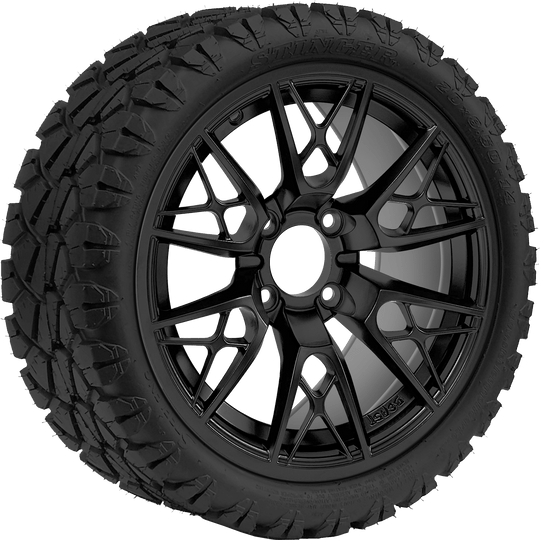 SGC 14 " Saber Tooth Matte Black Wheel - Aluminum Alloy / STEELENG 23 "x10 "-14 " All Terrain Tire DOT Approved Tires Combo - Set of 4