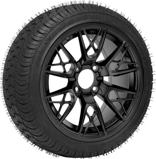 SGC 14 " Saber Tooth Matte Black Wheel - Aluminum Alloy / STEELENG 205/30-14 QH Low Profile Tire DOT Approved Tires Combo - Set of 4