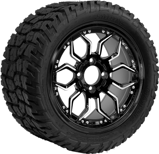 SGC 14 " Scorpion Machined Black Wheel - Aluminum Alloy / STEELENG 22 "x10.5 "-14 " GATOR All Terrain DOT Approved Tires Combo - Set of 4