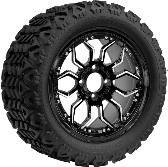 SGC 14 " Scorpion Machined Black Wheel / STEELENG 23 "x10 "-14 " All Terrain Tire DOT Approved Tires Combo - Set of 4