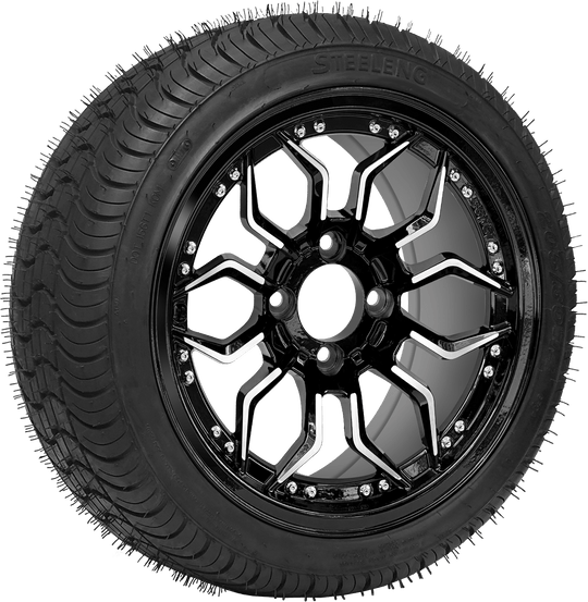 SGC 14 " Scorpion Machined Black Wheel / STEELENG 205/30-14 QH Low Profile Tire DOT Approved Tires Combo - Set of 4