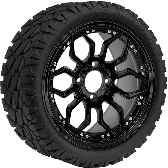 SGC 14 " Scorpion Glossy Black Wheel / STEELENG 20 "x8.5 "-14 " STINGER AT Tire DOT Approved Tires Combo - Set of 4
