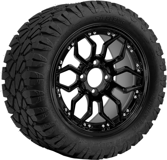 SGC 14 " Scorpion Glossy Black Wheel - Aluminum Alloy / STEELENG 23 "x10.5 "-14 " STINGER AT Tire DOT Approved Tires Combo - Set of 4