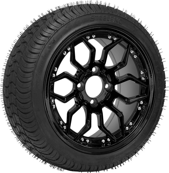 SGC 14 " Scorpion Glossy Black Wheel / STEELENG 205/30-14 QH Low Profile Tire DOT Approved Tires Combo - Set of 4