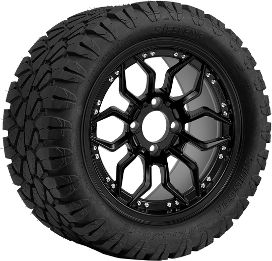 SGC 14 " Scorpion Matte Black Wheel - Aluminum Alloy / STEELENG 23 "x10.5 "-14 " STINGER AT Tire DOT Approved Tires Combo - Set of 4
