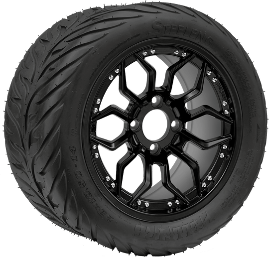 SGC 14 " Scorpion Matte Black Wheel - Aluminum Alloy / STEELENG 23 "x10.5 "-14 " HELLFIRE Street Tire DOT Approved Tires Combo - Set of 4