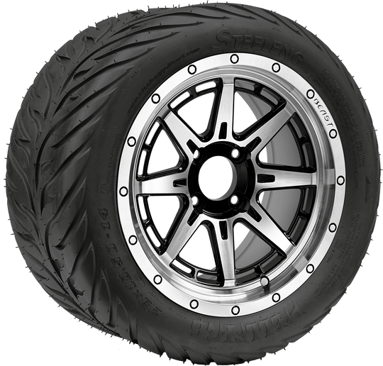 SGC 14″ Wolverine Machined Black Wheel / STEELENG 23″x10.5″-14″ HELLFIRE All Terrain DOT Approved Tires Combo - Set of 4