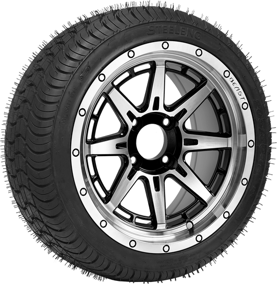 SGC 14 " Wolverine Machined Black Wheel / STEELENG 205/30-14 QH Low Profile Tire DOT Approved Tires Combo - Set of 4