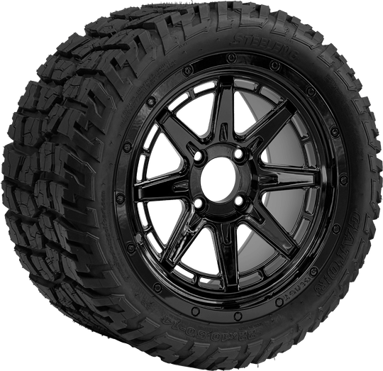 SGC 14 " Wolverine Glossy Black Wheel - Aluminum Alloy / STEELENG 22 "x10.5 "-14 " GATOR All Terrain DOT Approved Tires Combo - Set of 4