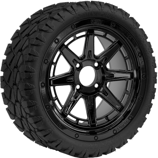 SGC 14 " Wolverine Glossy Black Wheel - Aluminum Alloy / STEELENG 20 "x8.5 "-14 " STINGER AT Tire DOT Approved Tires Combo - Set of 4