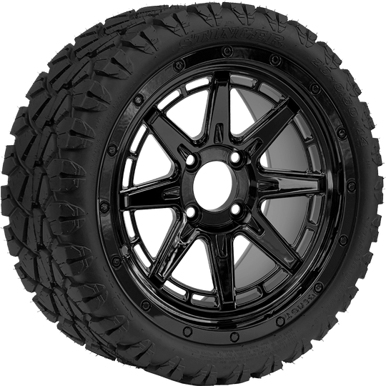 SGC 14 " Wolverine Glossy Black Wheel - Aluminum Alloy / STEELENG 23 "x10 "-14 " All Terrain Tire DOT Approved Tires Combo - Set of 4