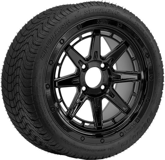 SGC 14 " Wolverine Glossy Black Wheel - Aluminum Alloy / STEELENG 205/30-14 Low Profile Tire DOT Approved Tires Combo - Set of 4