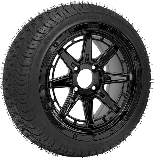 SGC 14 " Wolverine Glossy Black Wheel - Aluminum Alloy / STEELENG 205/30-14 QH Low Profile Tire DOT Approved Tires Combo - Set of 4