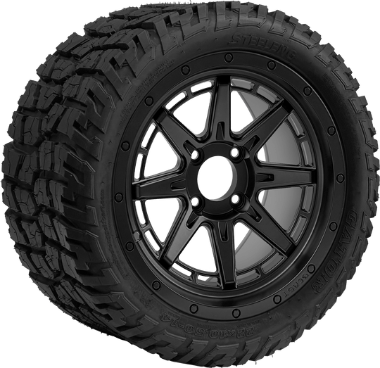 SGC 14 " Wolverine Matte Black Wheel - Aluminum Alloy / STEELENG 22 "x10.5 "-14 " GATOR All Terrain DOT Approved Tires Combo - Set of 4