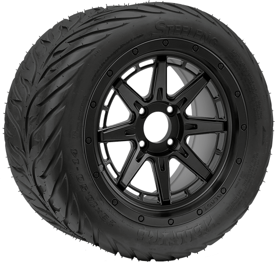 SGC 14 " Wolverine Matte Black Wheel - Aluminum Alloy / STEELENG 23 "x10.5 "-14 " HELLFIRE Street Tire DOT Approved Tires Combo - Set of 4