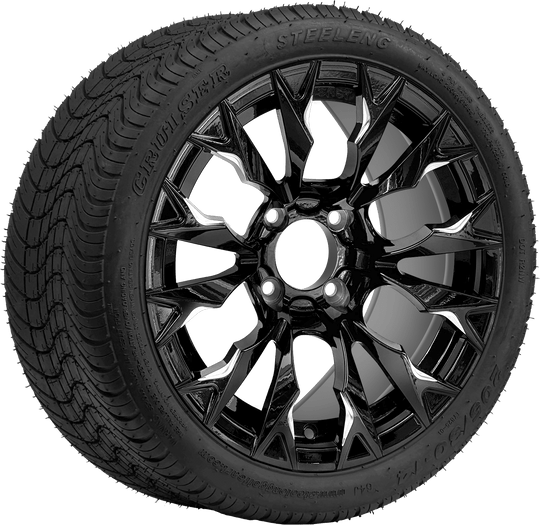 SGC 14 " Goblin Machined Black Wheel / STEELENG 205/30-14 Low Profile Tire DOT Approved Tires Combo - Set of 4