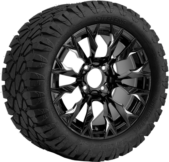 SGC 14 " Goblin Machined Black Wheel - Aluminum Alloy / STEELENG 23 "x10.5 "-14 " STINGER AT Tire DOT Approved Tires Combo - Set of 4