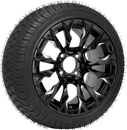 SGC 14 " Goblin Machined Black Wheel - Aluminum Alloy / STEELENG 205/30-14 QH Low Profile Tire DOT Approved Tires Combo - Set of 4