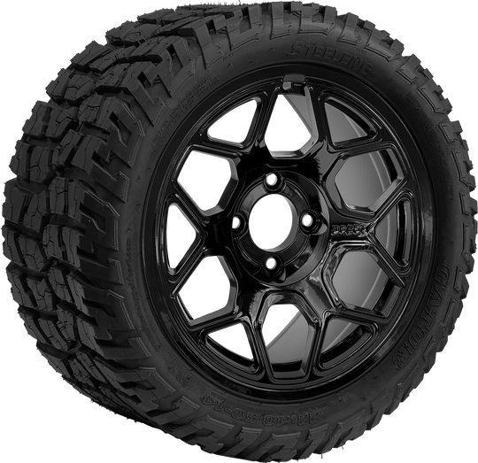 SGC 14 " Yeti Glossy Black Wheel - Aluminum Alloy / STEELENG 22 "x10.5 "-14 " GATOR All Terrain DOT Approved Tires Combo - Set of 4