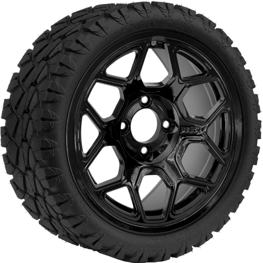 SGC 14 " Yeti Glossy Black Wheel - Aluminum Alloy / STEELENG 20 "x8.5 "-14 " STINGER AT Tire DOT Approved Tires Combo - Set of 4
