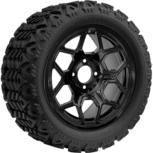SGC 14 " Yeti Glossy Black Wheel - Aluminum Alloy / STEELENG 23 "x10 "-14 " All Terrain Tire DOT Approved Tires Combo - Set of 4