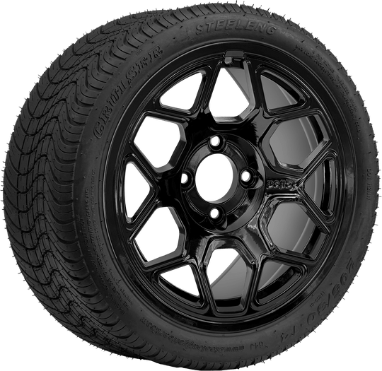 SGC 14 " Yeti Glossy Black Wheel - Aluminum Alloy / STEELENG 205/30-14 Low Profile Tire DOT Approved Tires Combo - Set of 4
