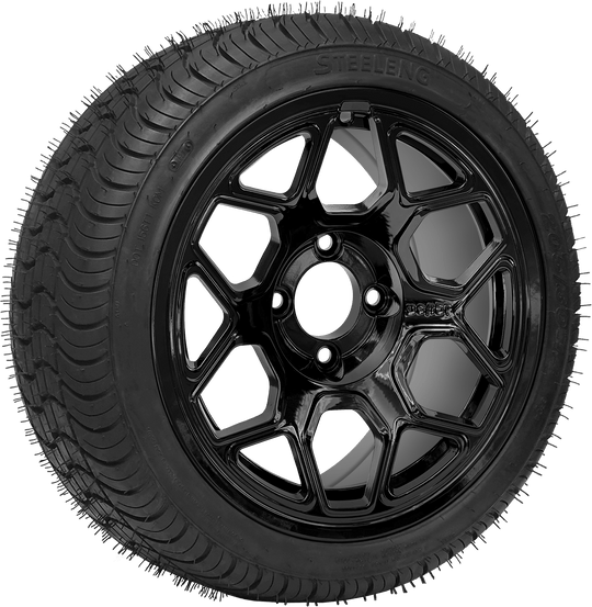 SGC 14 " Yeti Glossy Black Wheel - Aluminum Alloy / STEELENG 205/30-14 QH Low Profile Tire DOT Approved Tires Combo - Set of 4