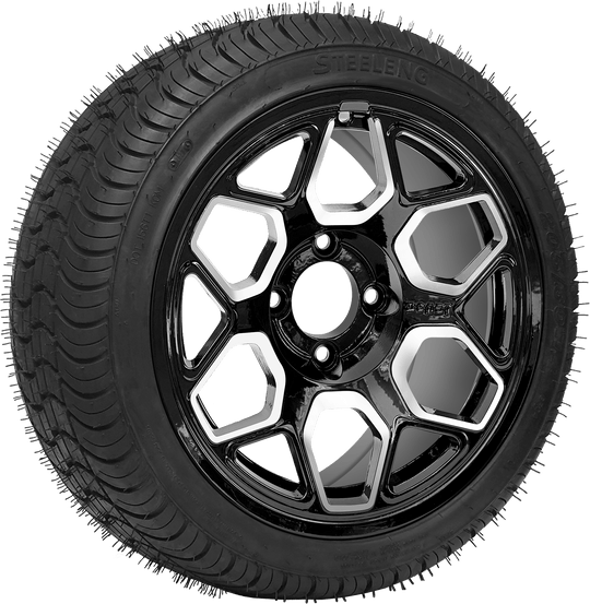 SGC 14 " Yeti Machined Black Wheel - Aluminum Alloy / STEELENG 205/30-14 QH Low Profile Tire DOT Approved Tires Combo - Set of 4