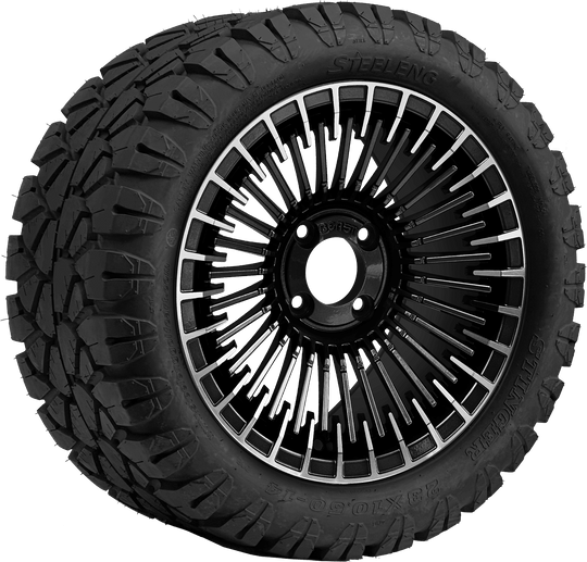 SGC 14 " Piranha Machined Black Wheel - Aluminum Alloy / STEELENG 23 "x10.5 "-14 " STINGER AT Tire DOT Approved Tires Combo - Set of 4
