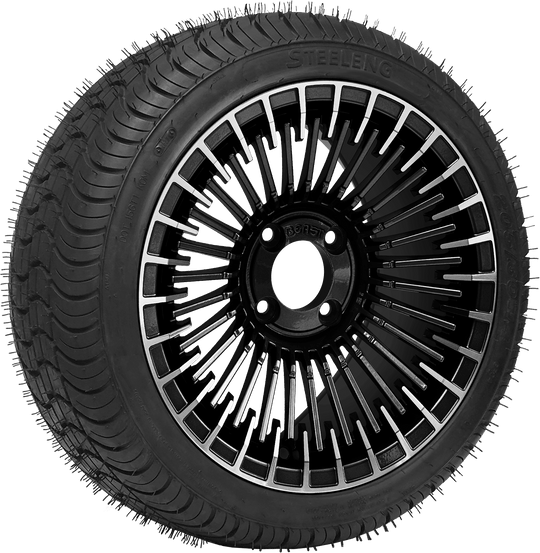 SGC 14 " Piranha Machined Black Wheel - Aluminum Alloy / STEELENG 205/30-14 QH Low Profile Tire DOT Approved Tires Combo - Set of 4