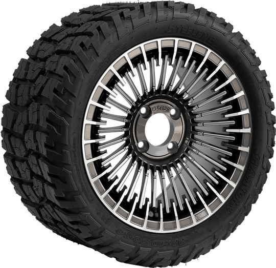 SGC 14 " Piranha Machined Gunmetal Wheel - Aluminum Alloy / STEELENG 22 "x10.5 "-14 " GATOR All Terrain DOT Approved Tires Combo - Set of 4