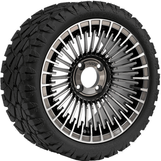 SGC 14 " Piranha Machined Gunmetal Wheel - Aluminum Alloy / STEELENG 20 "x8.5 "-14 " STINGER AT Tire DOT Approved Tires Combo - Set of 4
