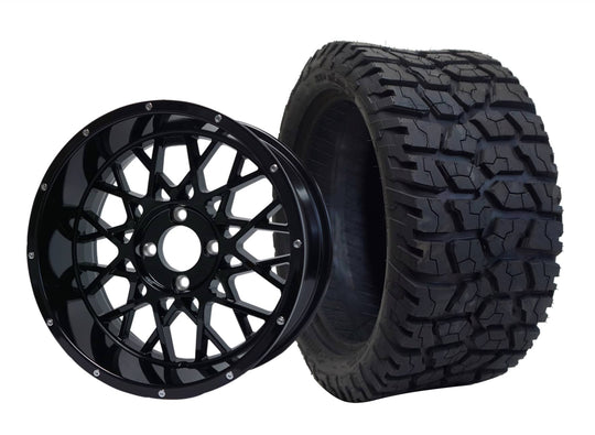 SGC 15" Venom Glossy Black Wheel - Aluminum Alloy / STEELENG 23"x10"-15" GATOR AT Tire DOT Approved Tires Combo - Set of 4