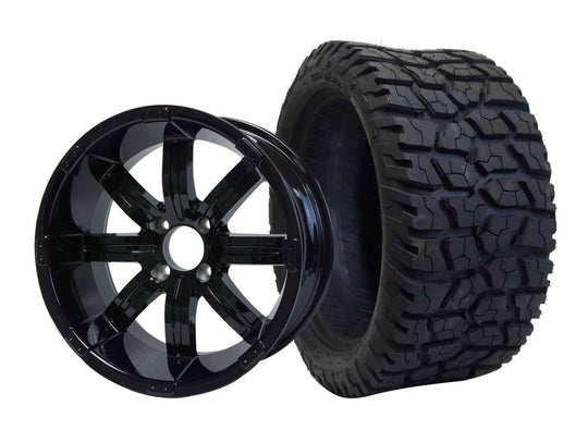 SGC 15" Tempest Glossy Black Wheel - Aluminum Alloy / STEELENG 23"x10"-15" GATOR AT Tire DOT Approved Tires Combo - Set of 4