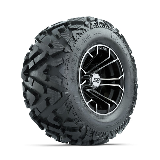 GTW Spyder Machined/Black 10 in Wheels with 20x10-10 Barrage Mud Tires ‚Äì Full Set