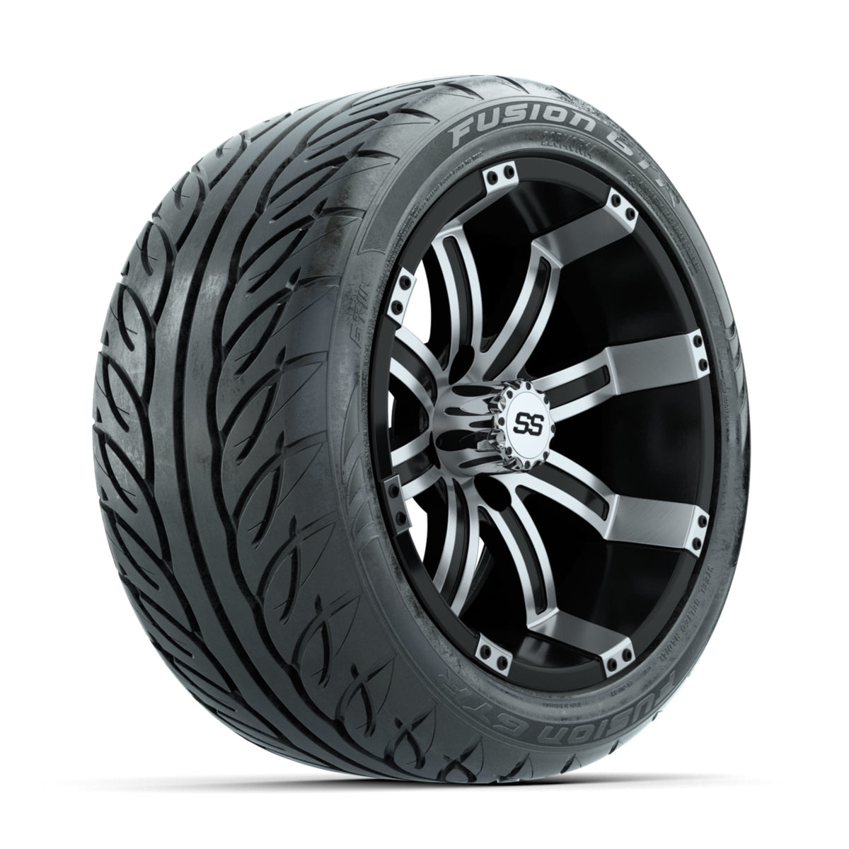 GTW Tempest Machined/Black 14 in Wheels with 225/40-R14 Fusion GTR Street Tires ‚Äì Full Set