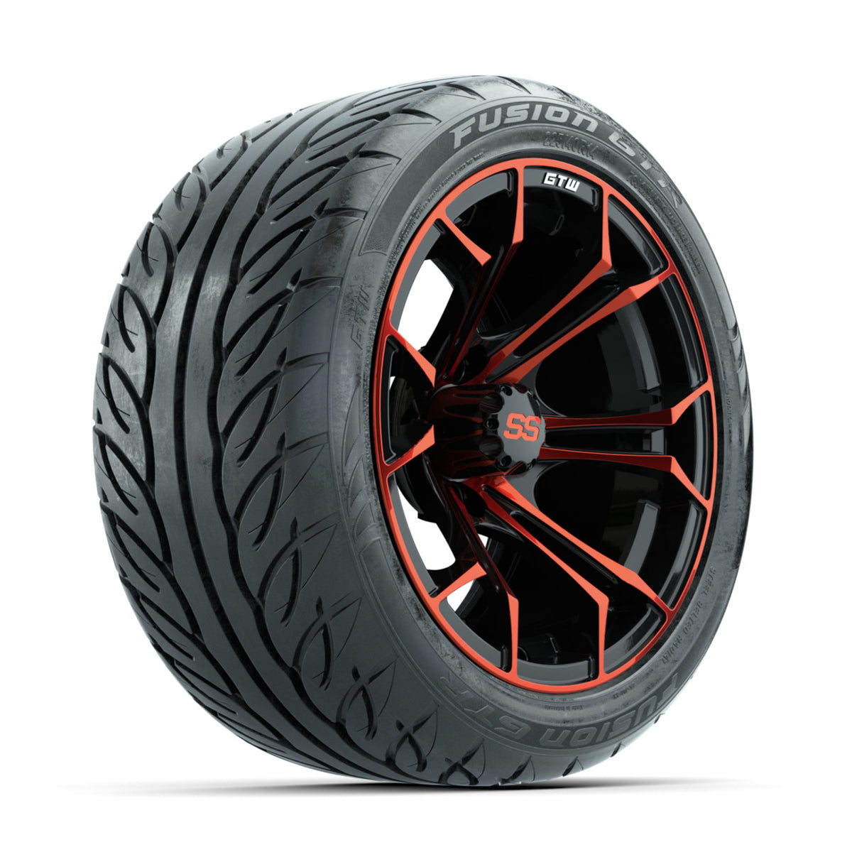 GTW Spyder Red/Black 14 in Wheels with 225/40-R14 Fusion GTR Street Tires ‚Äì Full Set