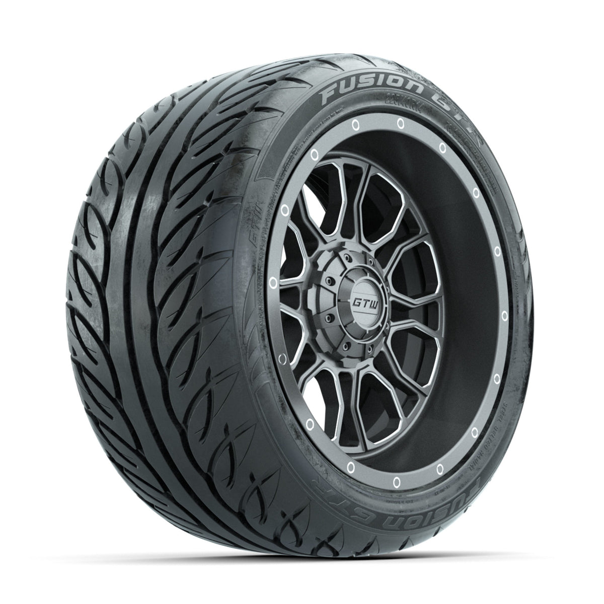 GTW Volt Gunmetal/Machined 14 in Wheels with 225/40-R14 Fusion GTR Street Tires ‚Äì Full Set