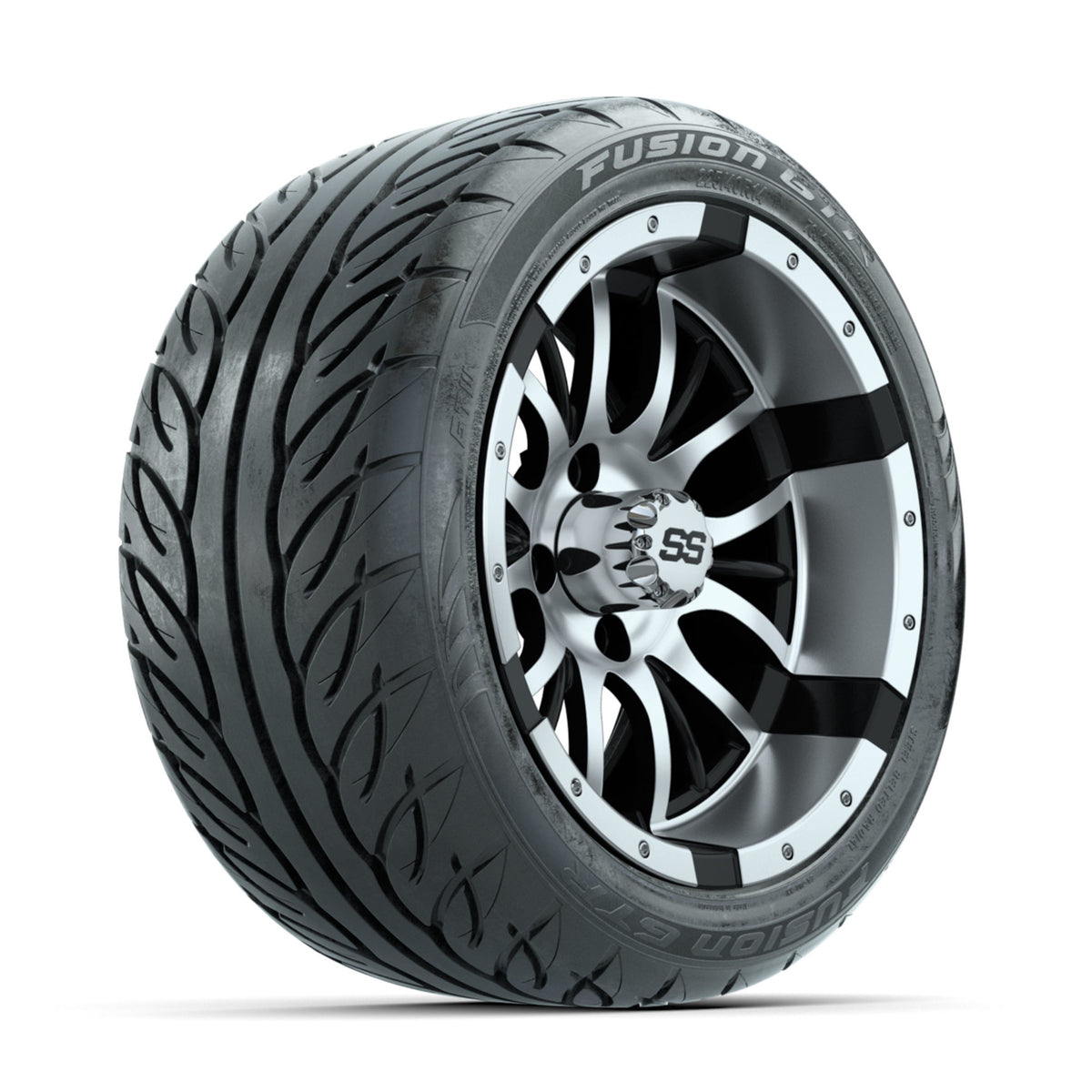 GTW Diesel Machined/Black 14 in Wheels with 225/40-R14 Fusion GTR Street Tires ‚Äì Full Set