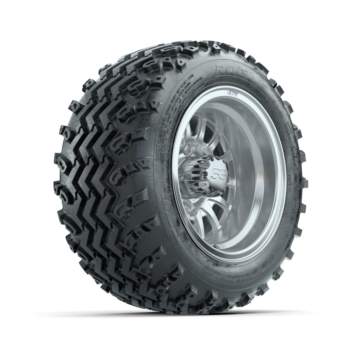 GTW Medusa Machined/Silver 10 in Wheels with 18x9.50-10 Rogue All Terrain Tires ‚Äì Full Set