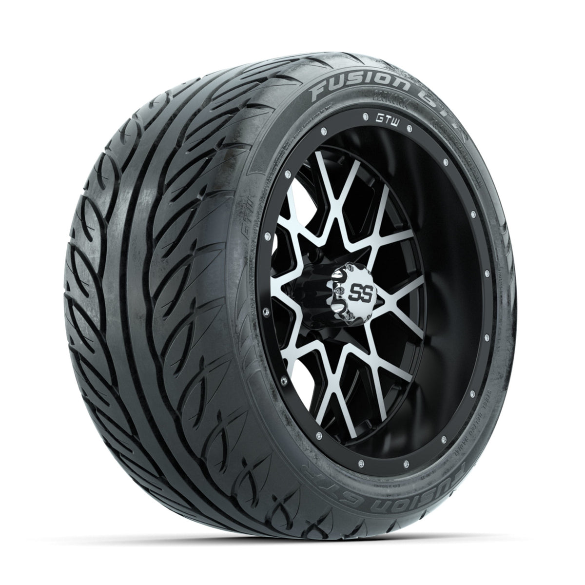 GTW Vortex Machined/Matte Black 14 in Wheels with 225/40-R14 Fusion GTR Street Tires ‚Äì Full Set