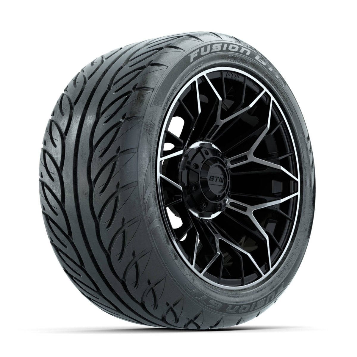 GTW Stellar Machined/Black 14 in Wheels with 225/40-R14 Fusion GTR Street Tires ‚Äì Full Set