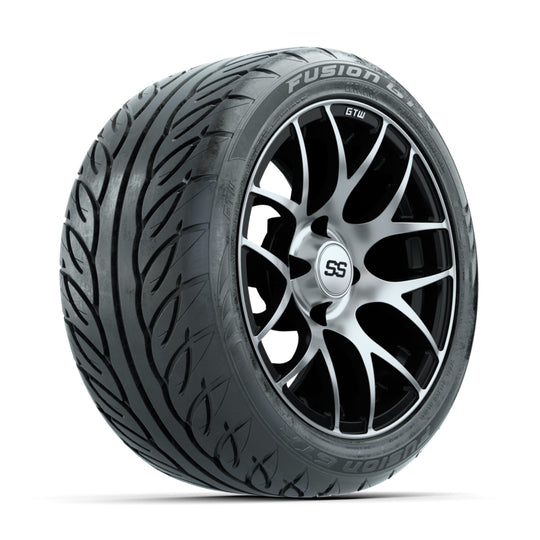 GTW Pursuit Machined/Black 14 in Wheels with 225/40-R14 Fusion GTR Street Tires ‚Äì Full Set